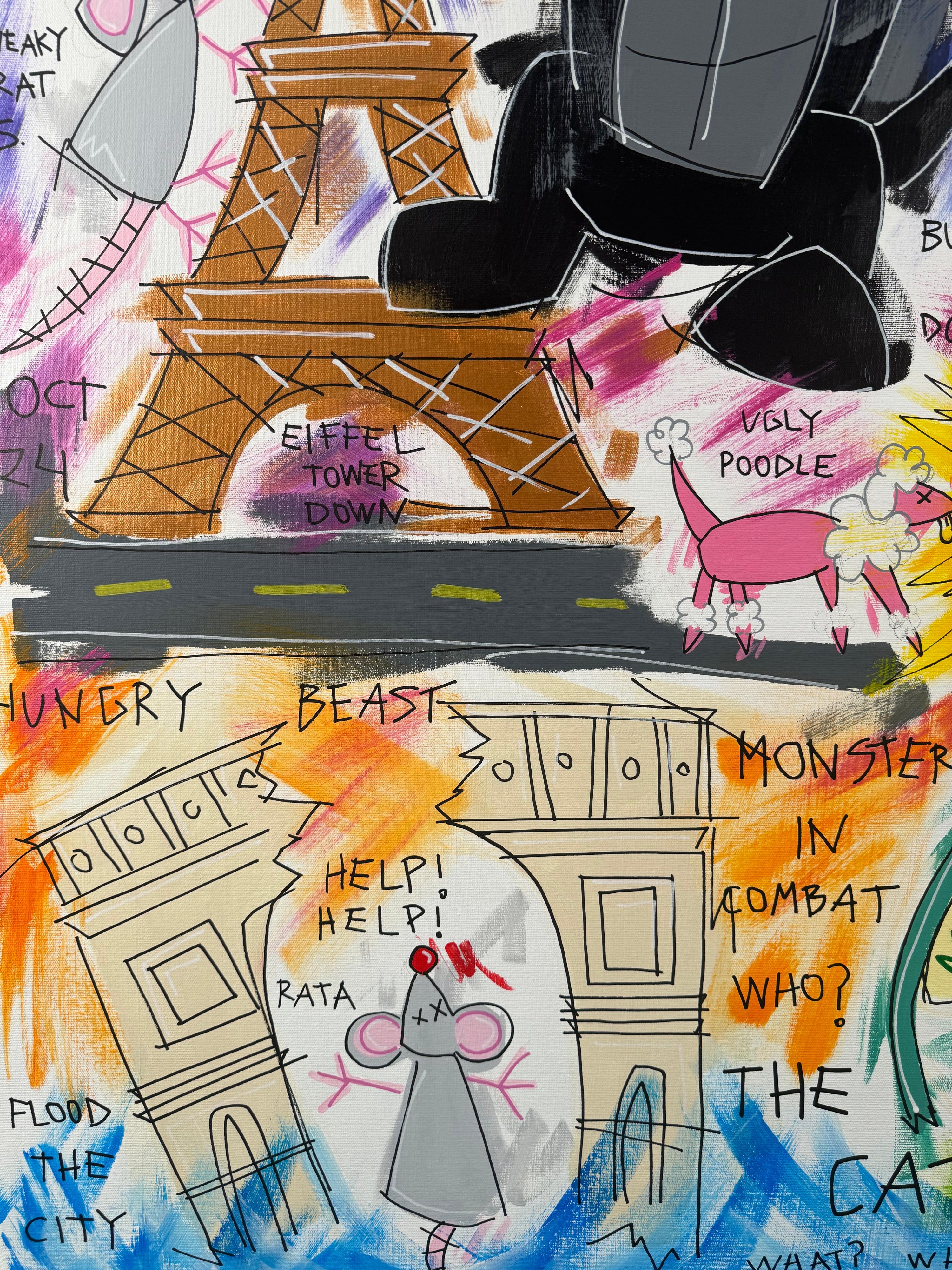 King dog vs. Catzilla in Paris