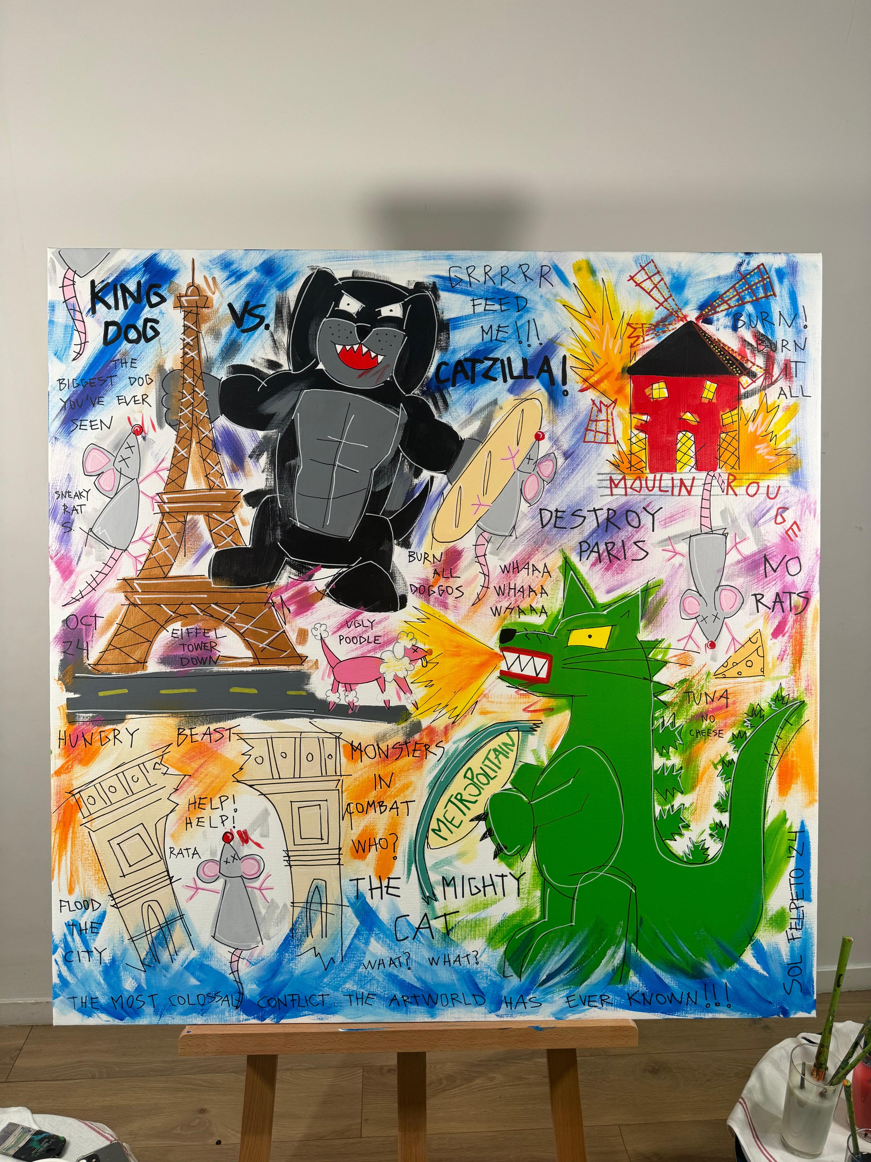 King dog vs. Catzilla in Paris