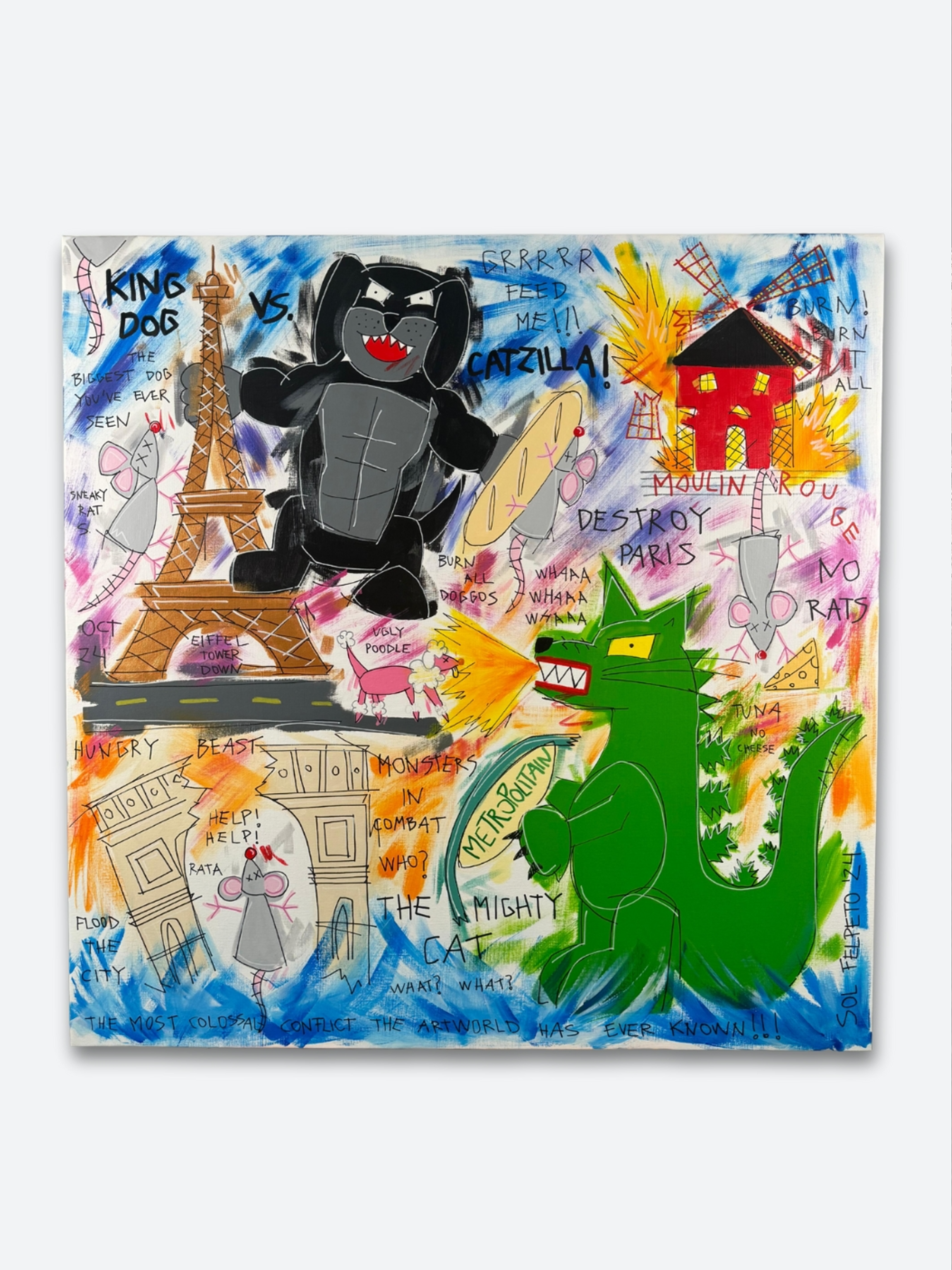 King dog vs. Catzilla in Paris